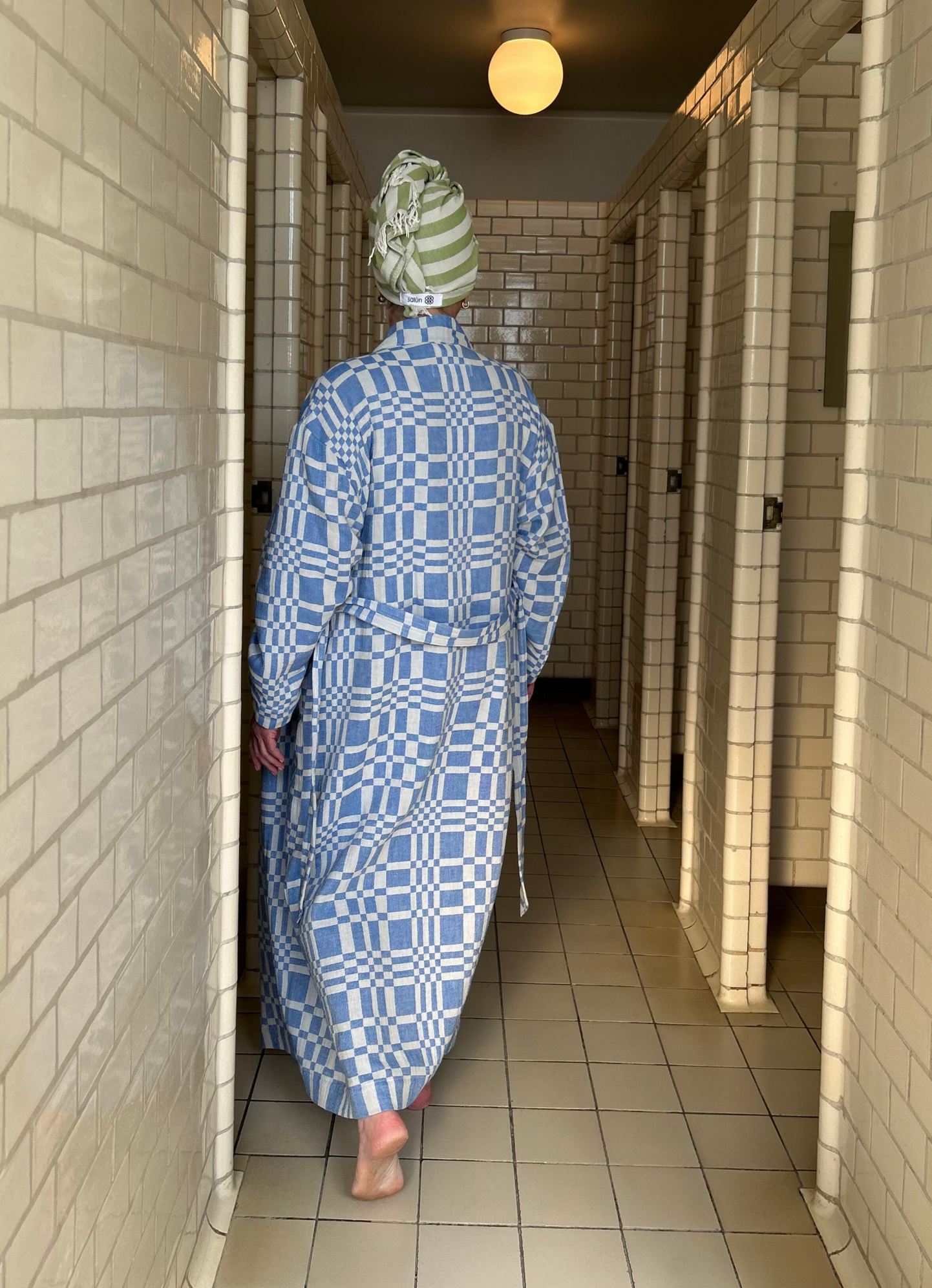 Bathrobe in Check-Box pattern BLUE