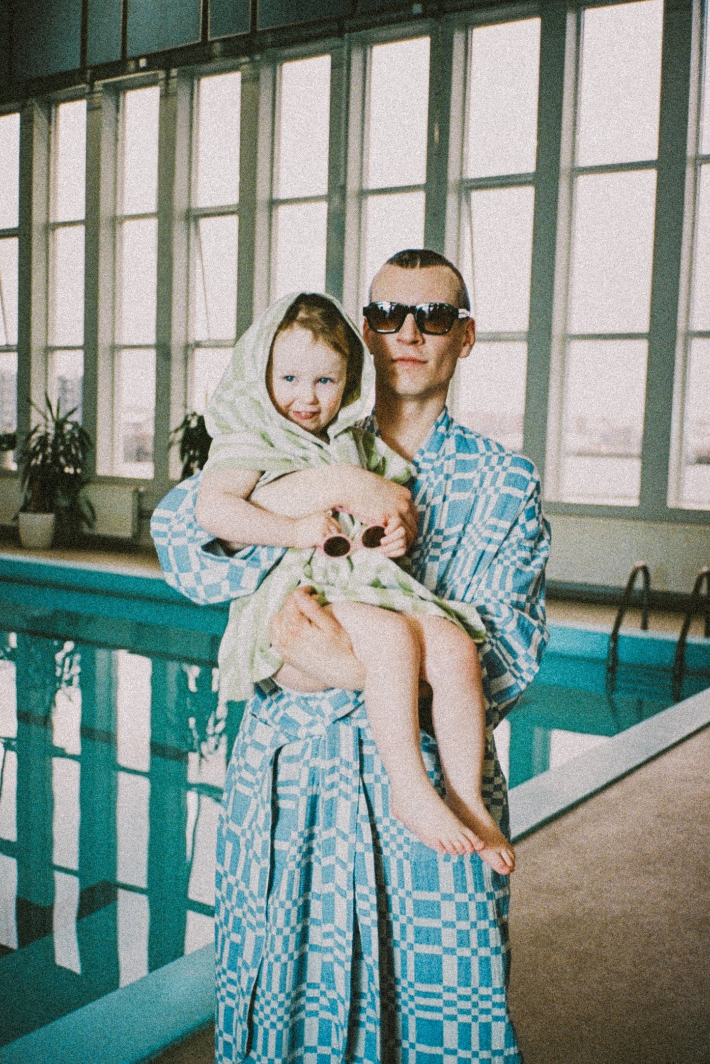 Bathrobe in Check-Box pattern BLUE