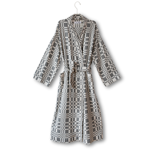 Bathrobe in Check-Box pattern BLACK