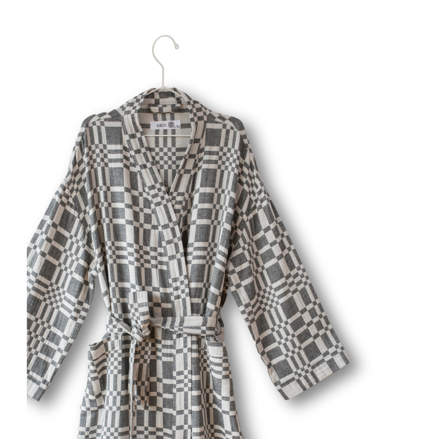 Bathrobe in Check-Box pattern BLACK
